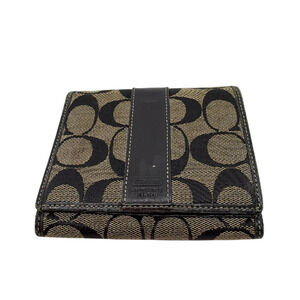 Coach Signature C Snap Black Canvas Leather Wallet